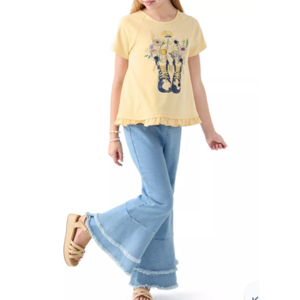 NWT Bonnie Jean Girls SIZE 8 Outfit Set FLARE JEANS Yellow Sneakers Top Tee